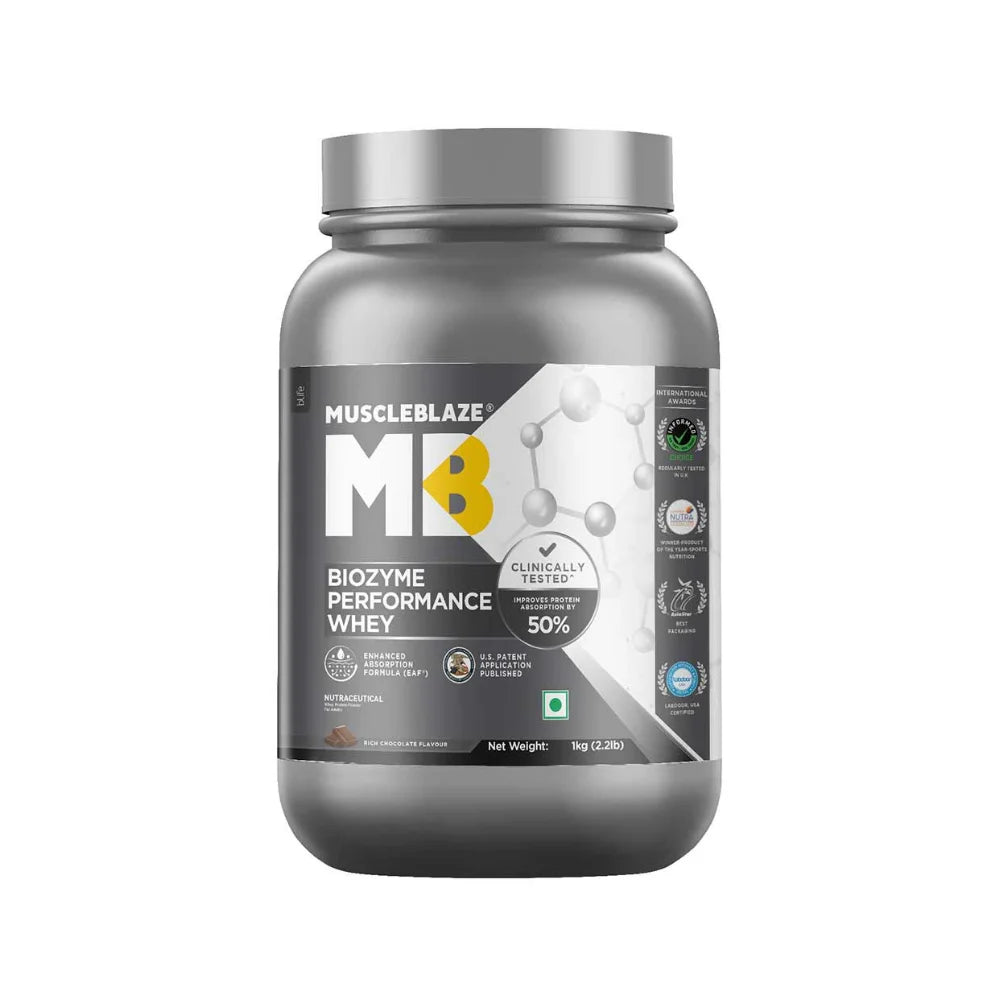 MuscleBlaze Biozyme Performance Whey 1Kg, Rich Chocolate