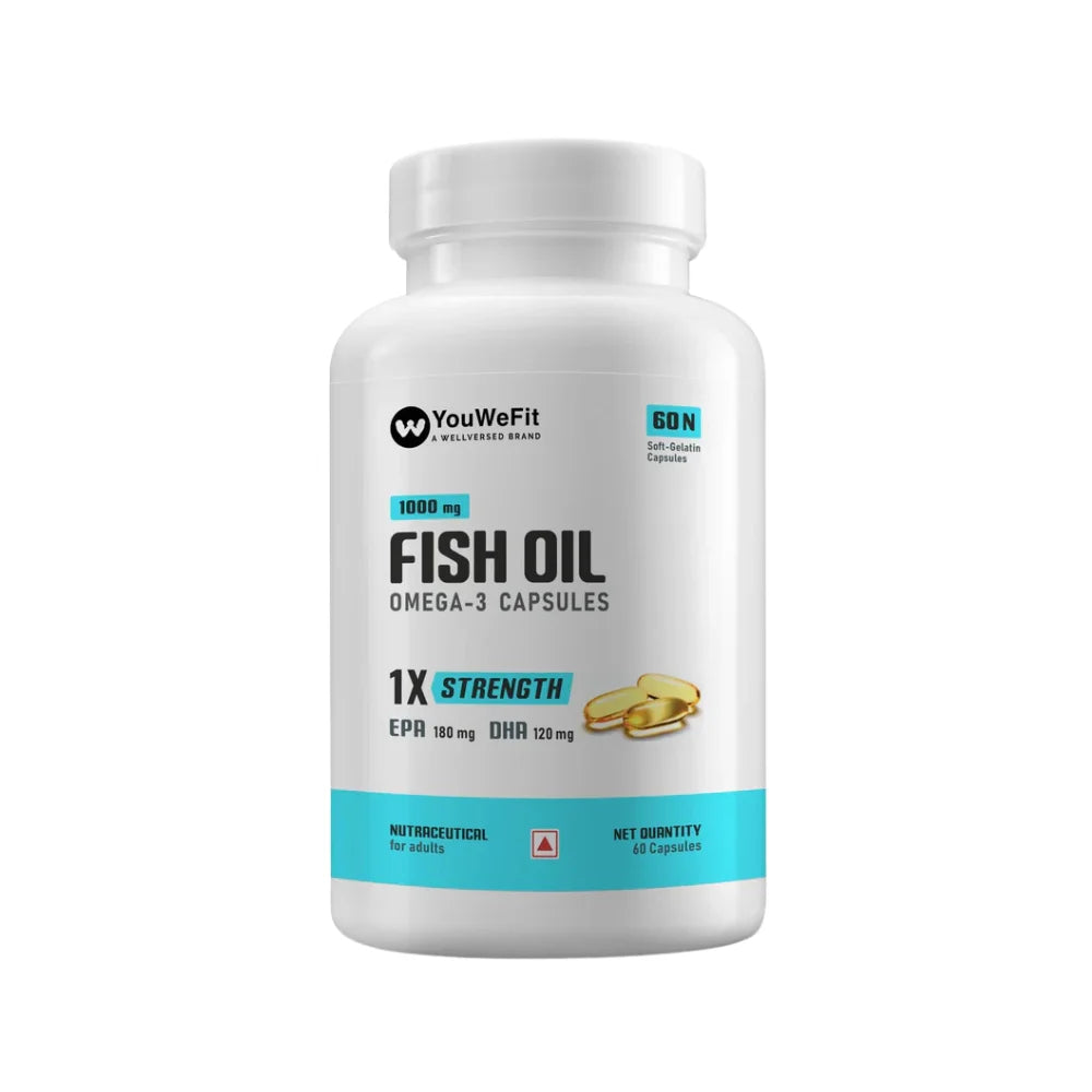 YouWeFit Omega-3 Fish Oil (1X Strength) 1000mg, 60 Capsules