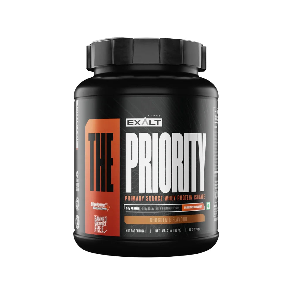 exalt priority whey protein isolate chocolate 907g