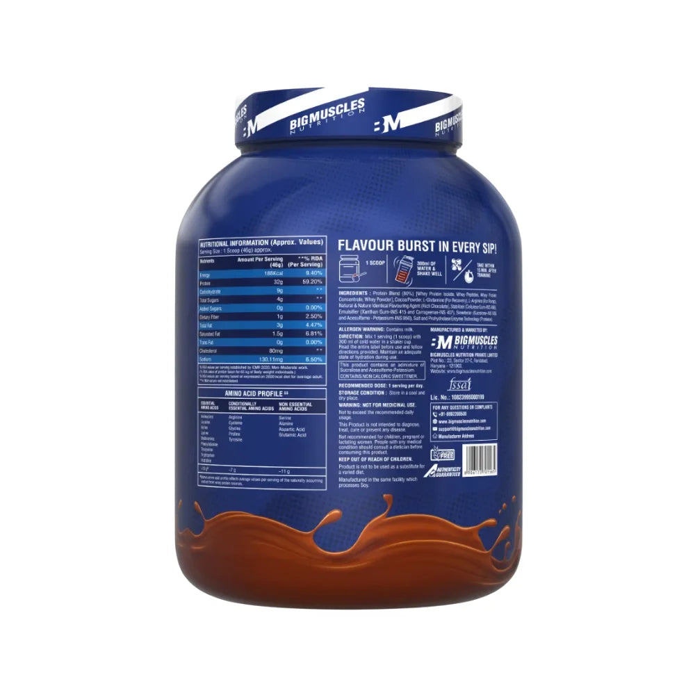 big muscles nitra isolate rich chocolate 2kg nutritional information