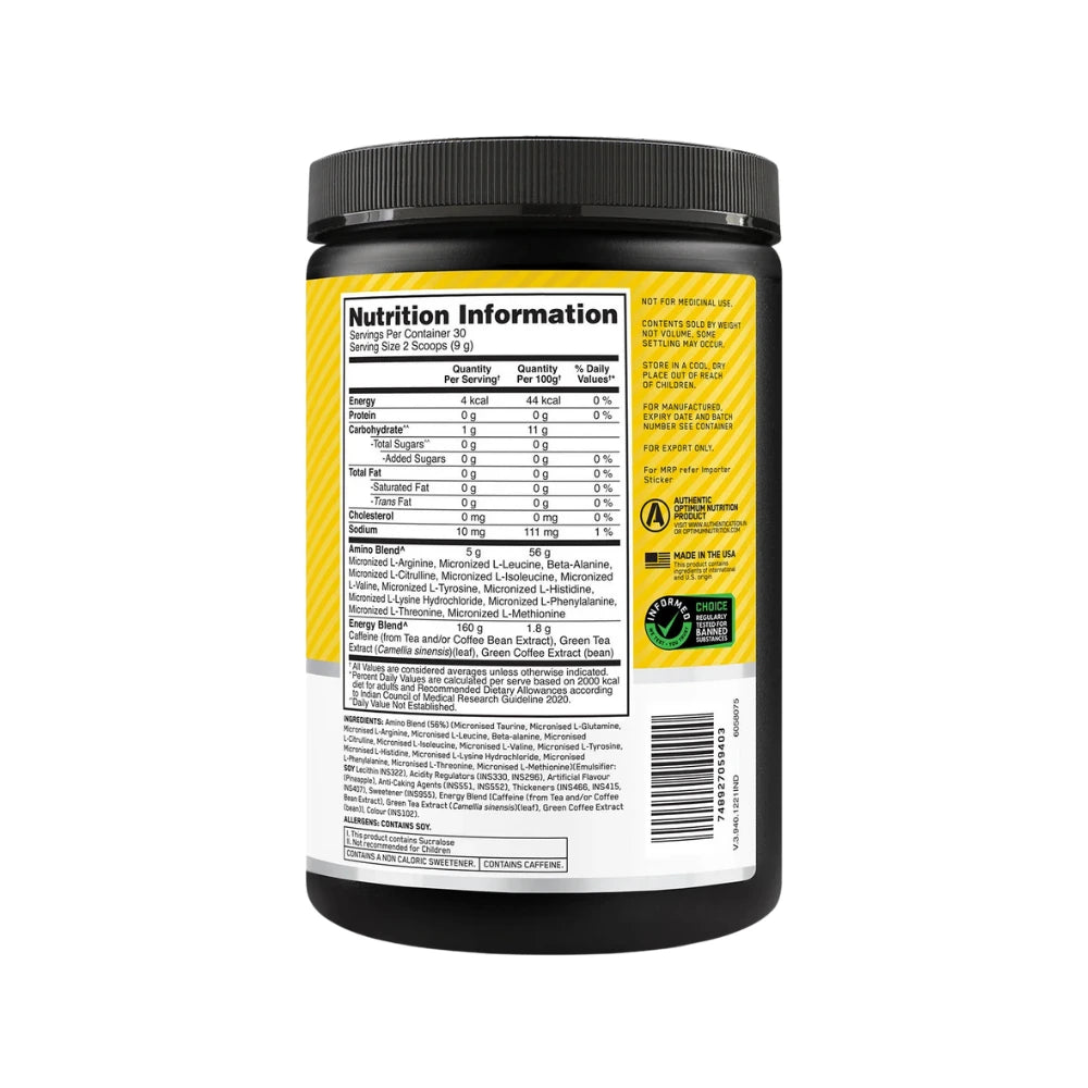 optimum nutrition (on) essential amino energy nutritional information