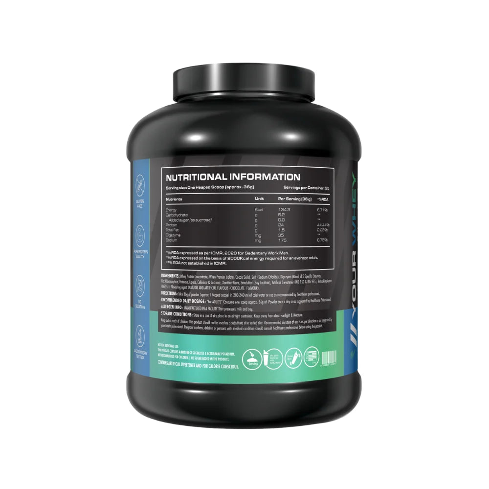 YourWhey 100% Whey Protein, 2Kg, Nutritional Infomation 