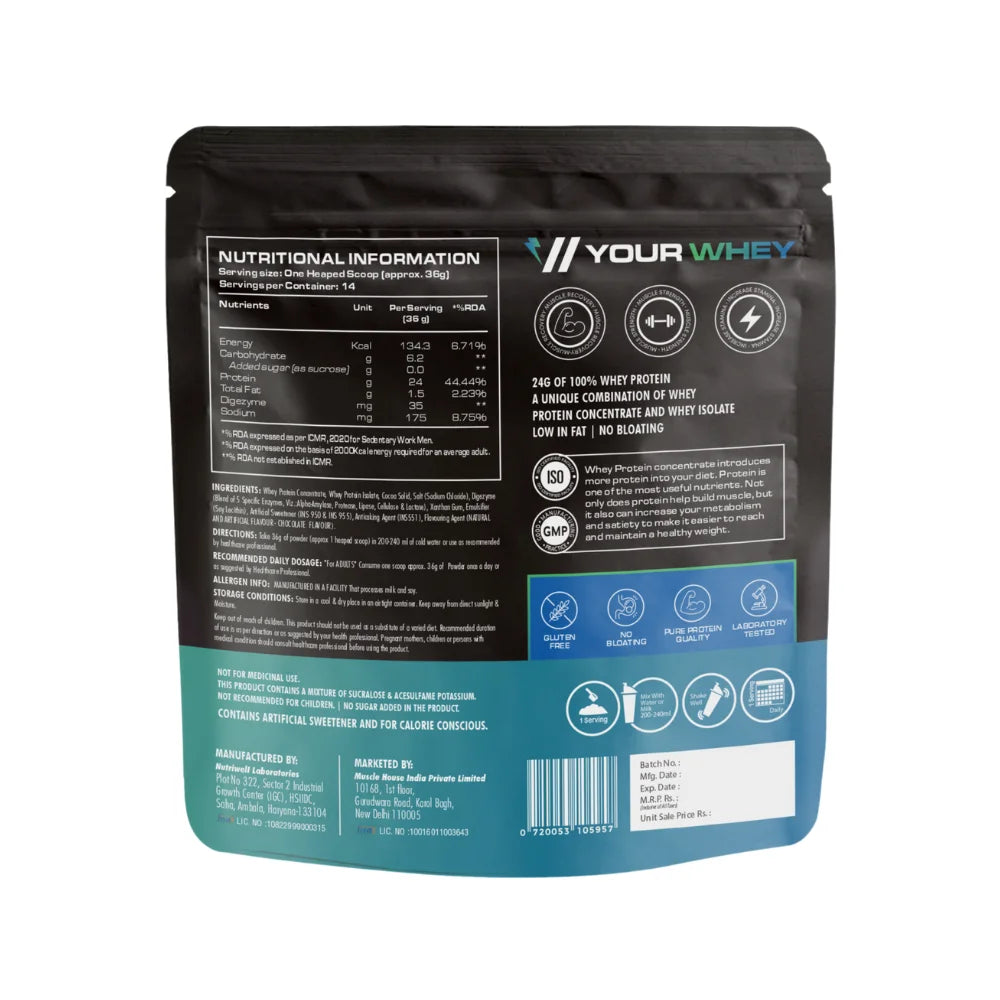 YourWhey 100% Whey Protein, 500g, Nutritional Information