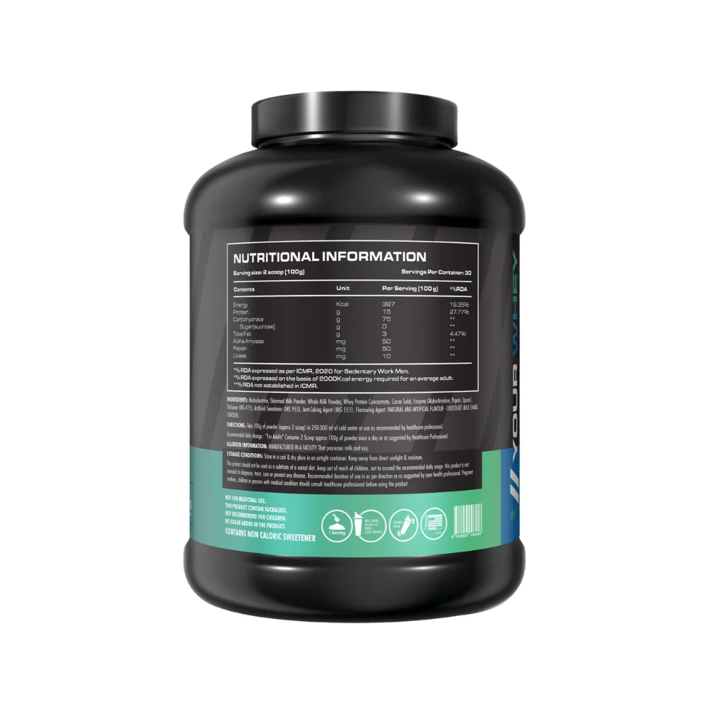 YourWhey Premium Mass Gainer, 3Kg Nutritional Information