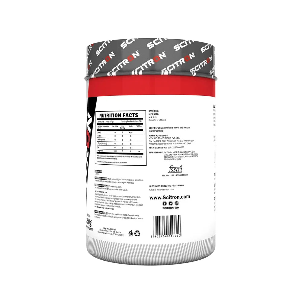 Scitron L Arginine 250 G Nutrition Facts 