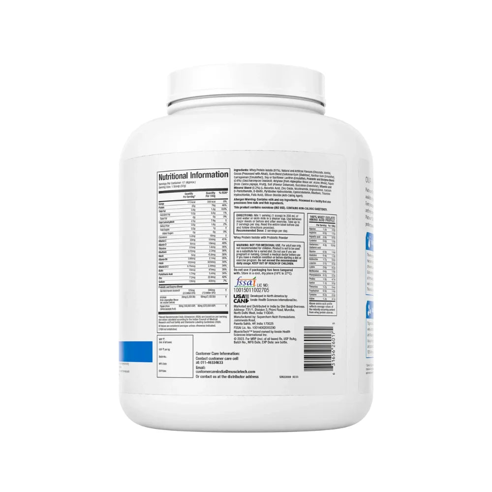Muscletech Platinum 100% Whey Isolate Protein Nutritional Information