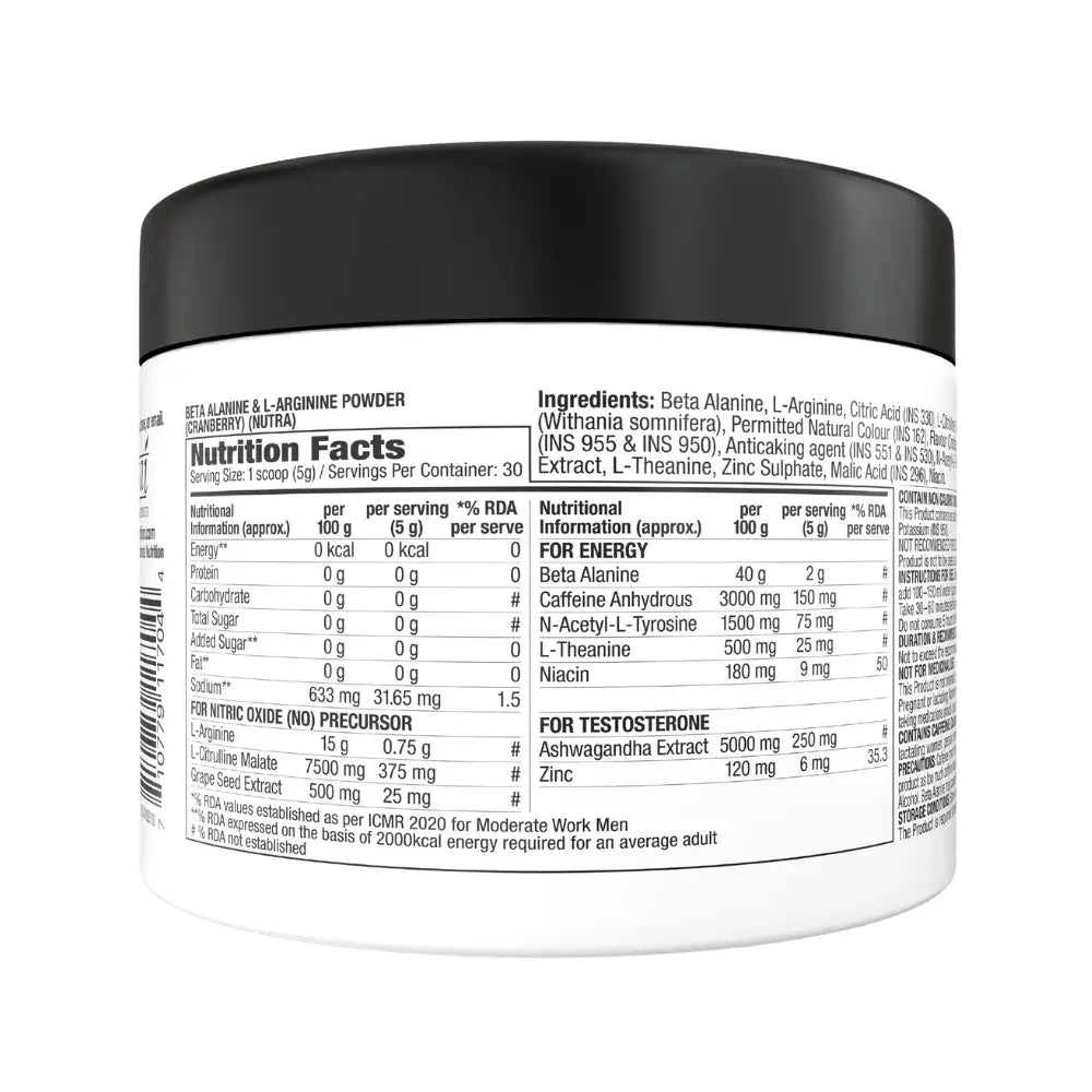 Labrada Super Charge Pre Workout, Nutrition facts 