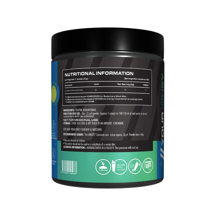 YourWhey Creatine Monohydrate, 250g, Nutritional Information