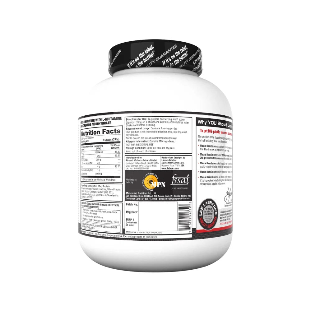 Labrada Muscle Mass Gainer, Nutrition Facts