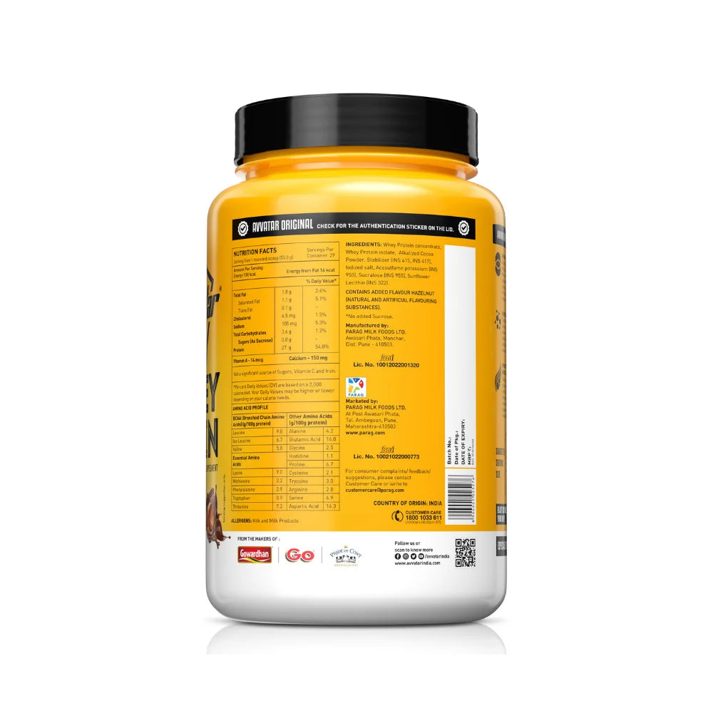 Avvatar Whey Protein 1Kg, Nutrition Facts 