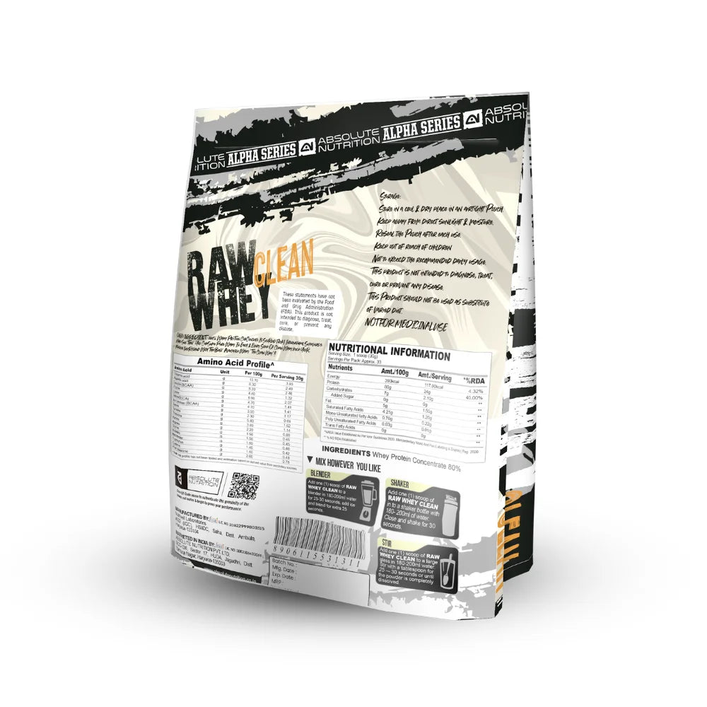 Absolute Raw Whey Protein Nutrition Profile