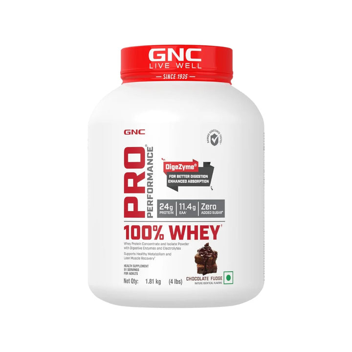 GNC PRO Performance 100% Whey Protein 4Lbs Chocolate Fudge