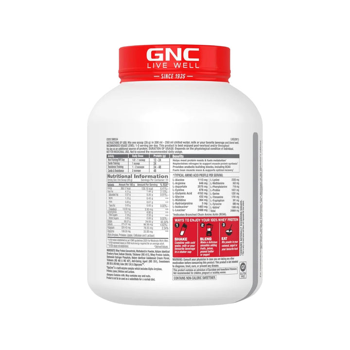 GNC Whey Protein Nutritional Information