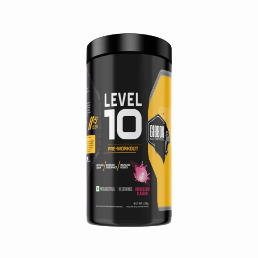 Gibbon Level 10 Pre Workout, Bubble Gum, 100g