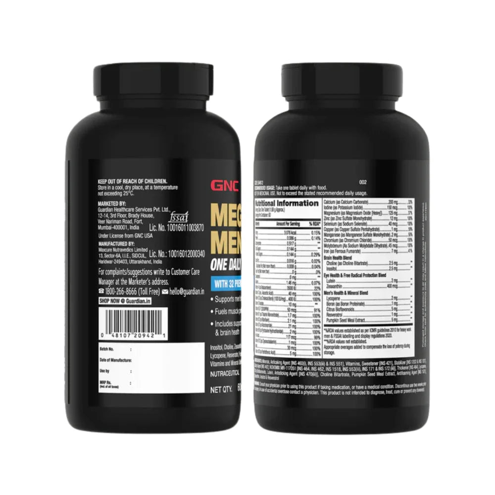 GNC Mega Men One Daily Multivitamin, Nutritional Information