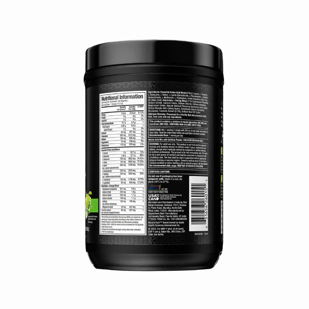 MuscleTech EAA+ Energy, 30 Nutritional information 
