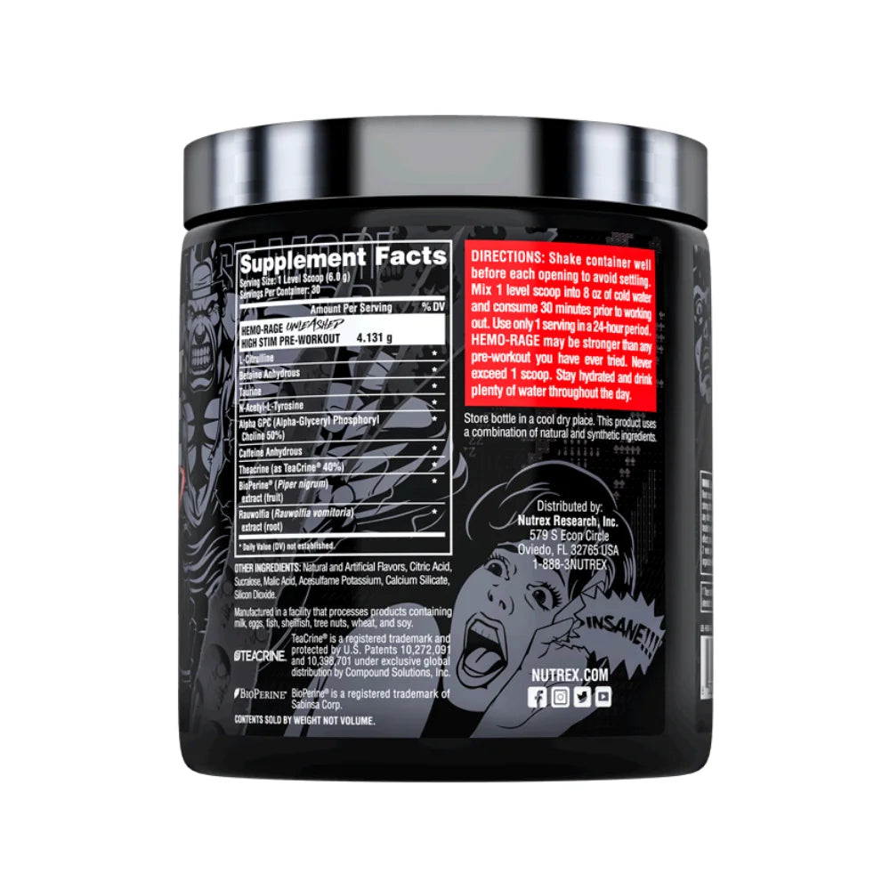 Nutrex Hemo-Rage High Stim Pre-Workout Ingredients
