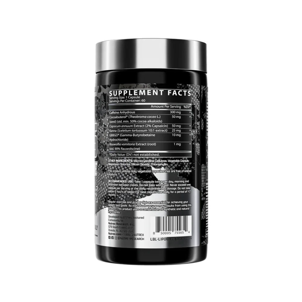 Nutrex Lipo 6 Hardcore 60 Capsules, Supplement Facts 