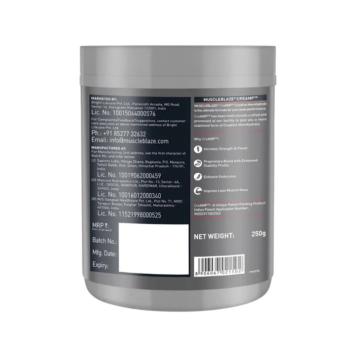 MuscleBlaze Creatine Monohydrate CreAMP, 250g