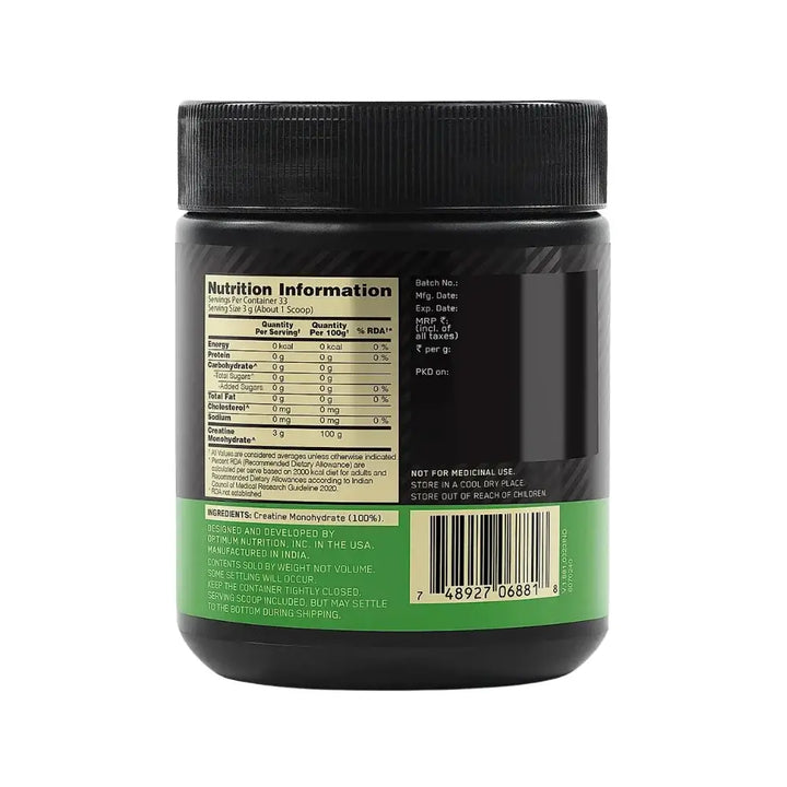 Optimum Nutrition Micronised Creatine Powder, Nutrition Information 