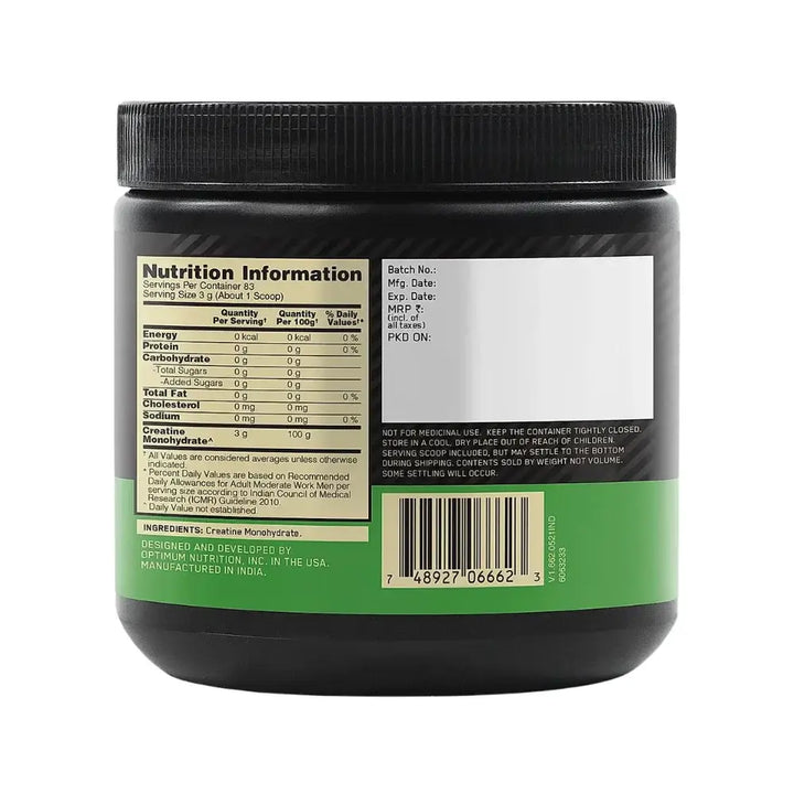 Optimum Nutrition Micronised Creatine Powder, Nutrition Information