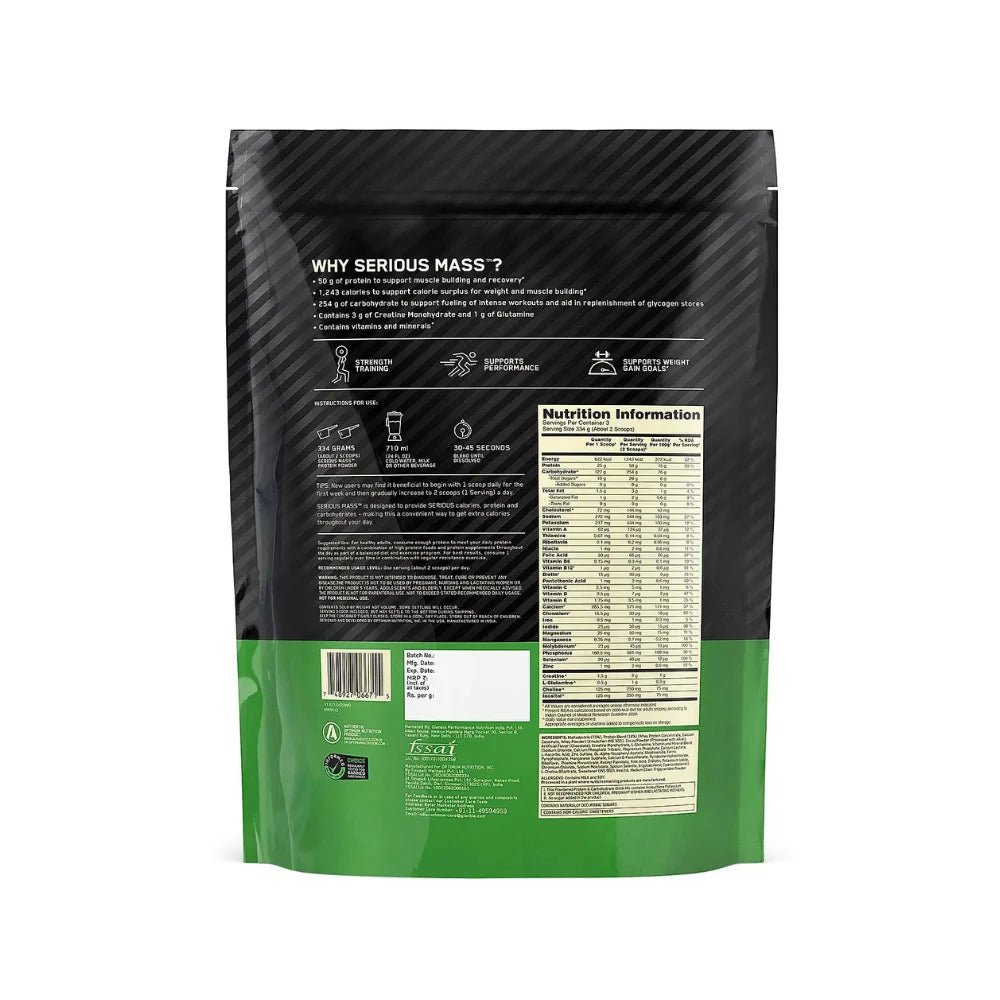 Optimum Nutrition (ON) Serious Mass 1Kg, Nutrition Information