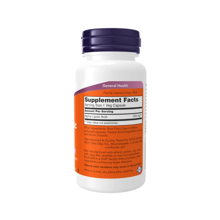 Now Foods Alpha Lipoic Acid 250mg, Supplement Fact