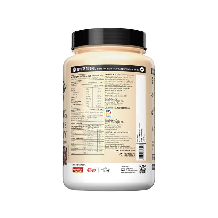 Avvatar Performance Whey Protein, 1Kg, Nutritional Information 