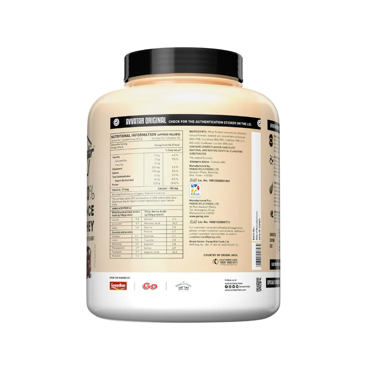 Avvatar Performance Whey Protein 2Kg, Nutritional Information 