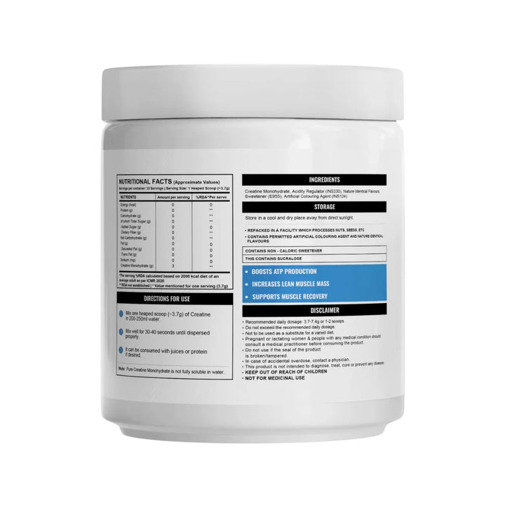 Wellcore Micronised Creatine Monohydrate, 33 Servings , Nutritional Facts 