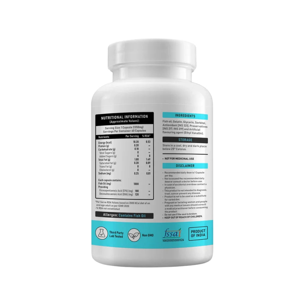 YouWeFit Omega-3 Fish Oil (1X Strength) 1000mg, Nutritional Information 
