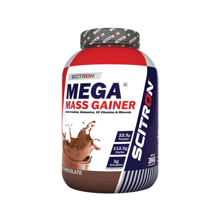 Scitron Mega Mass Gainer 3Kg With 20 Vitamins And Minerals Chocolate