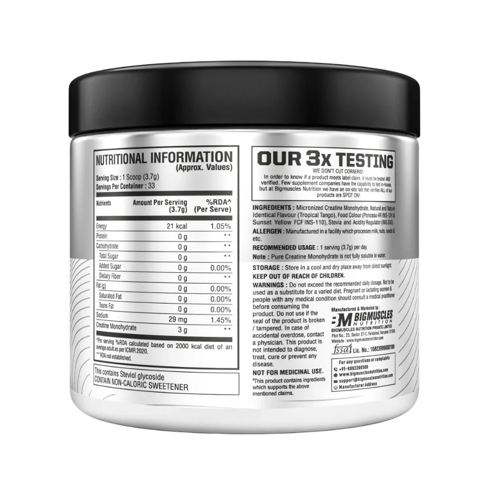 Big Muscles Creatine Monohydrate (Benchmark Series) nutritional information