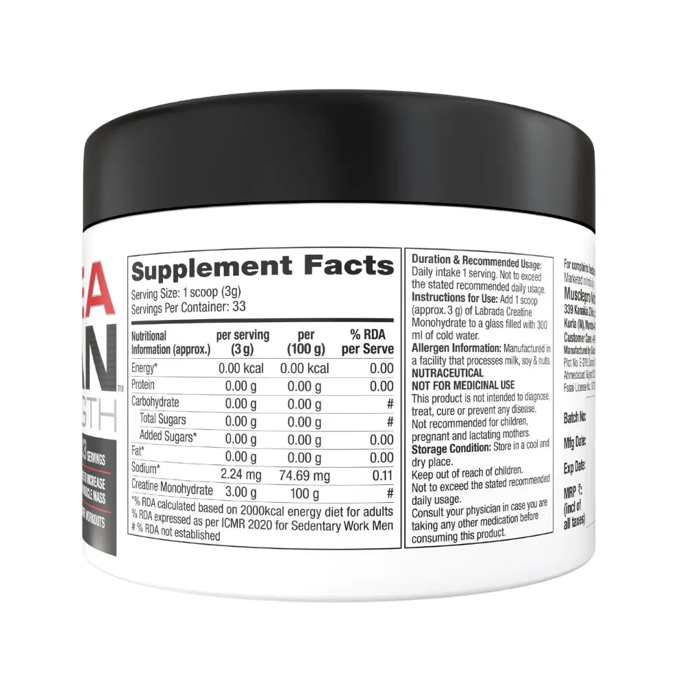 Labrada Crealean Creatine Supplements Facts