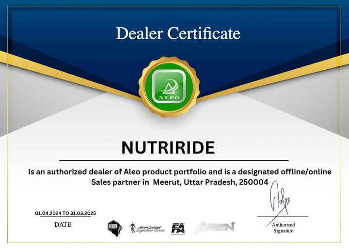 Nutriride's Dealer Certificate