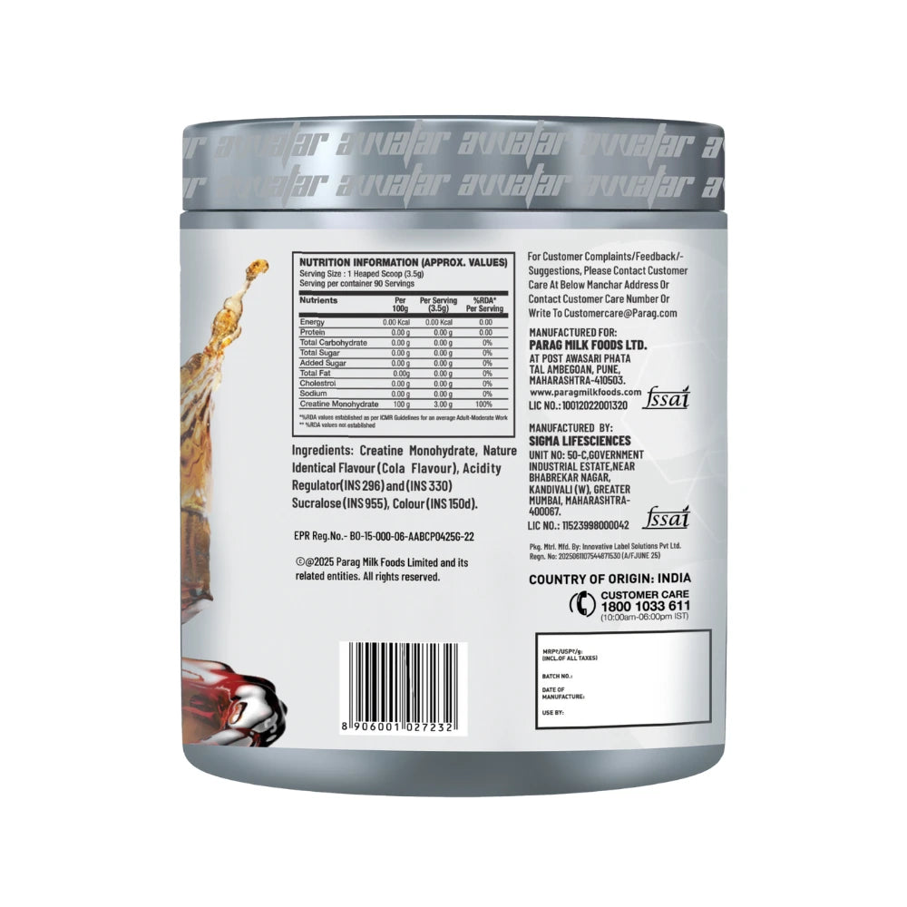 avvatar micronized creatine 315g nutritional facts