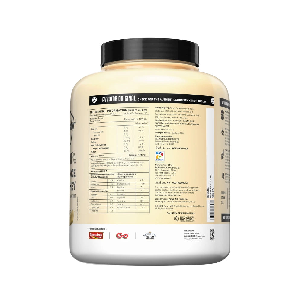 avvatar performance whey protein nutritional facts
