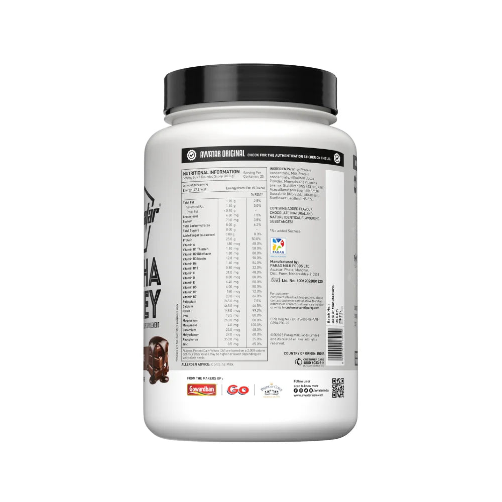 avvatar alpha whey belgian chocolate 1kg nutritional information 