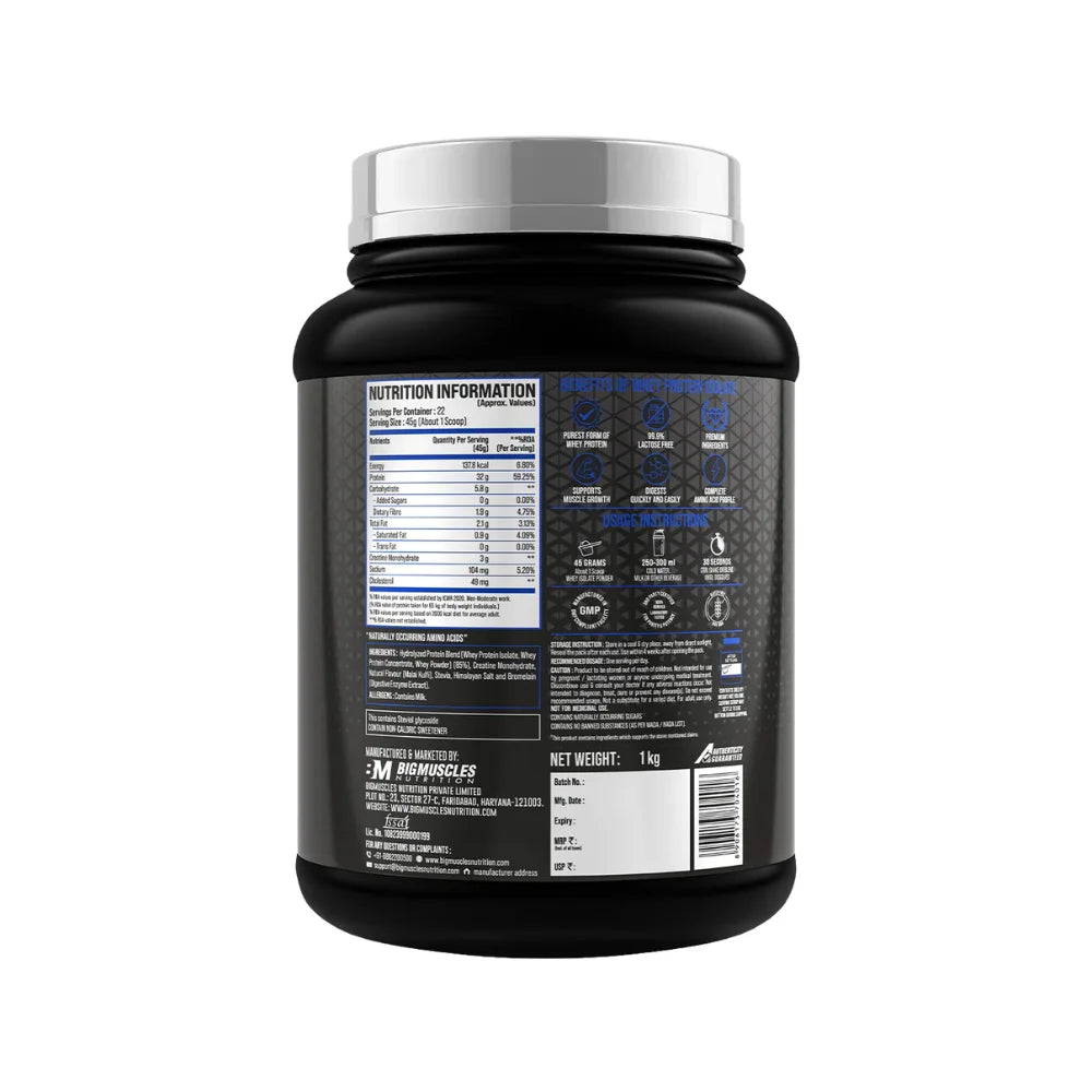 big muscles nitra edge whey protein rich chocolate 1kg nutritional information