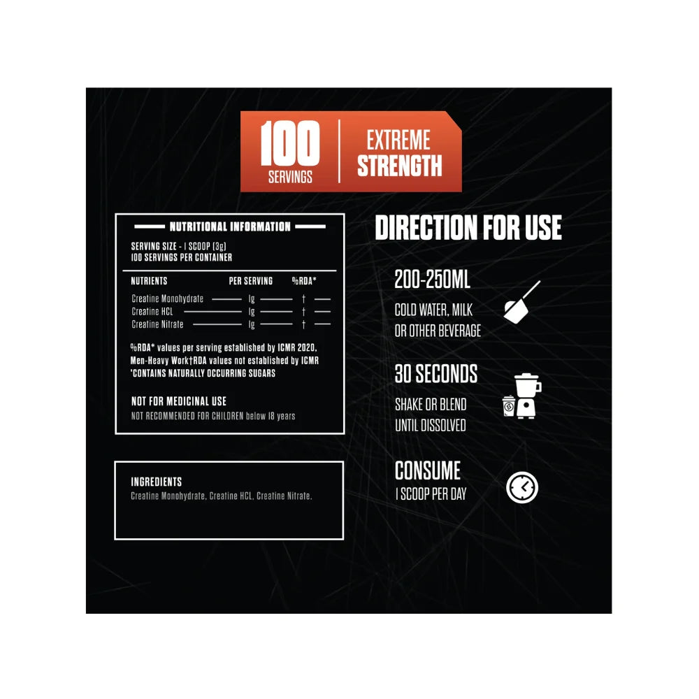 Exalt Mettle Tri Creatine 300g Nutritional Information