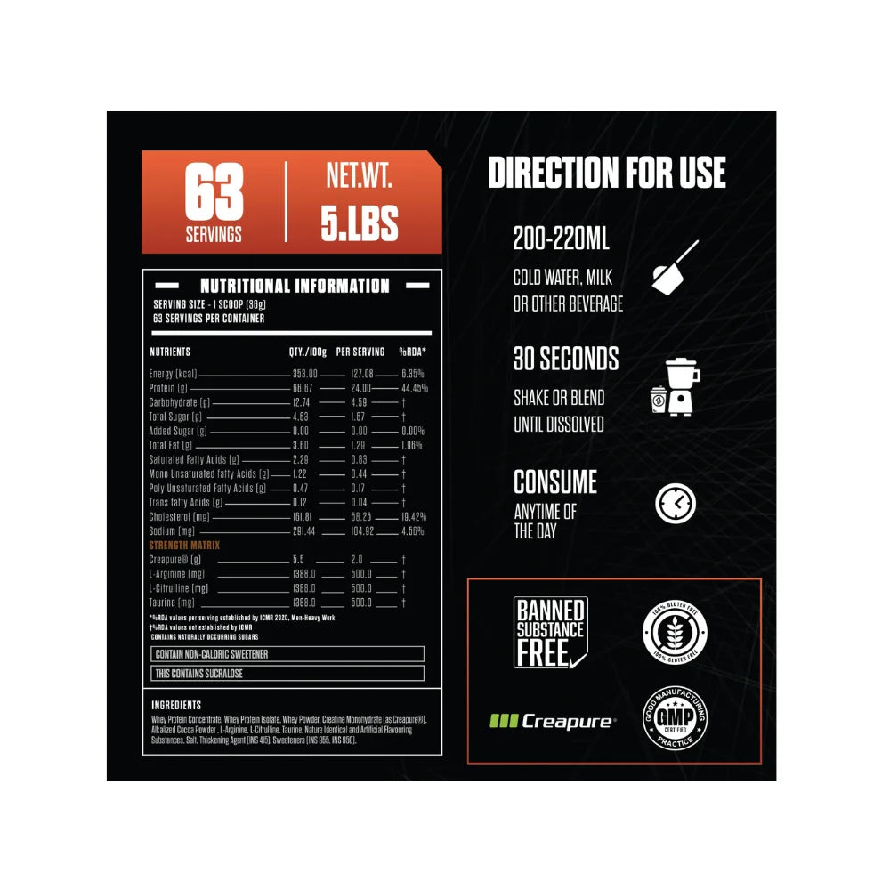 Exalt PR Power Whey Protein 2.27kg Nutritional Information