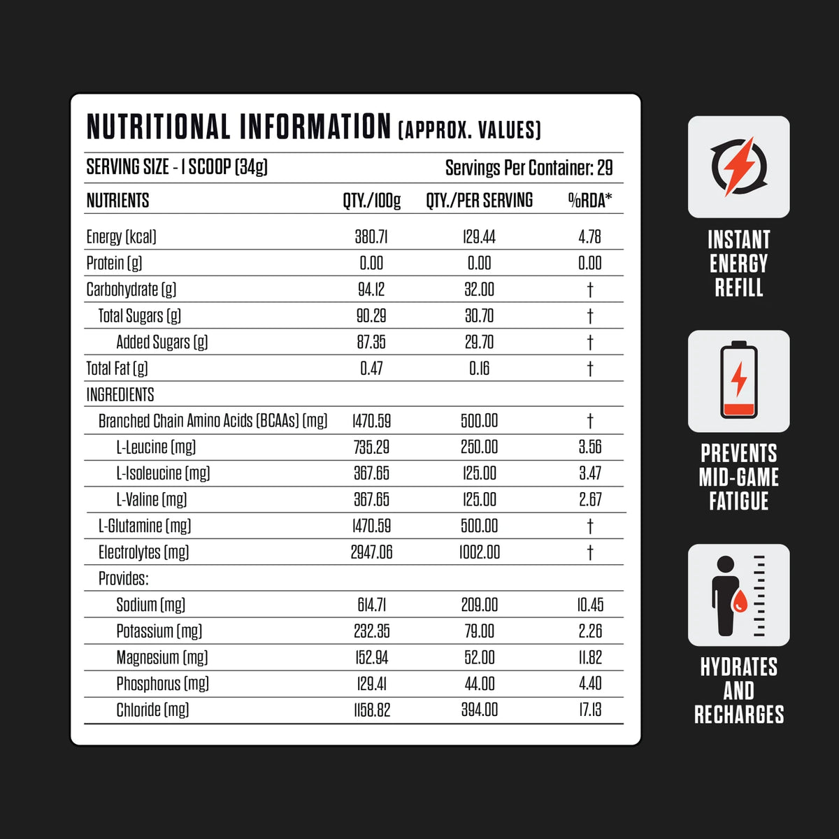 exalt boostx energy drink 1kg nutritional information