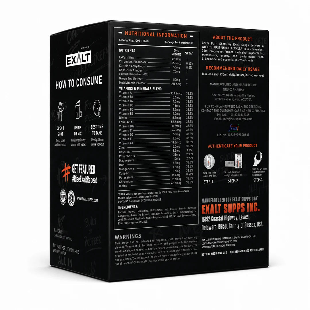 Exalt Carniburn Shots nutritional information