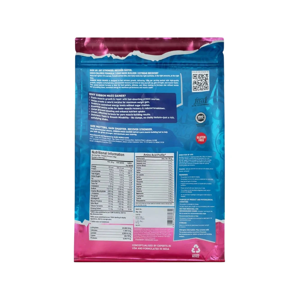 gibbon mass gainer 1kg nutritional facts