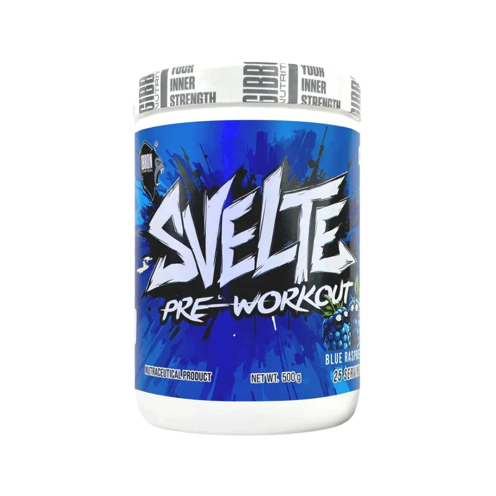 gibbon svelte pre workout blue rasp berry 500g