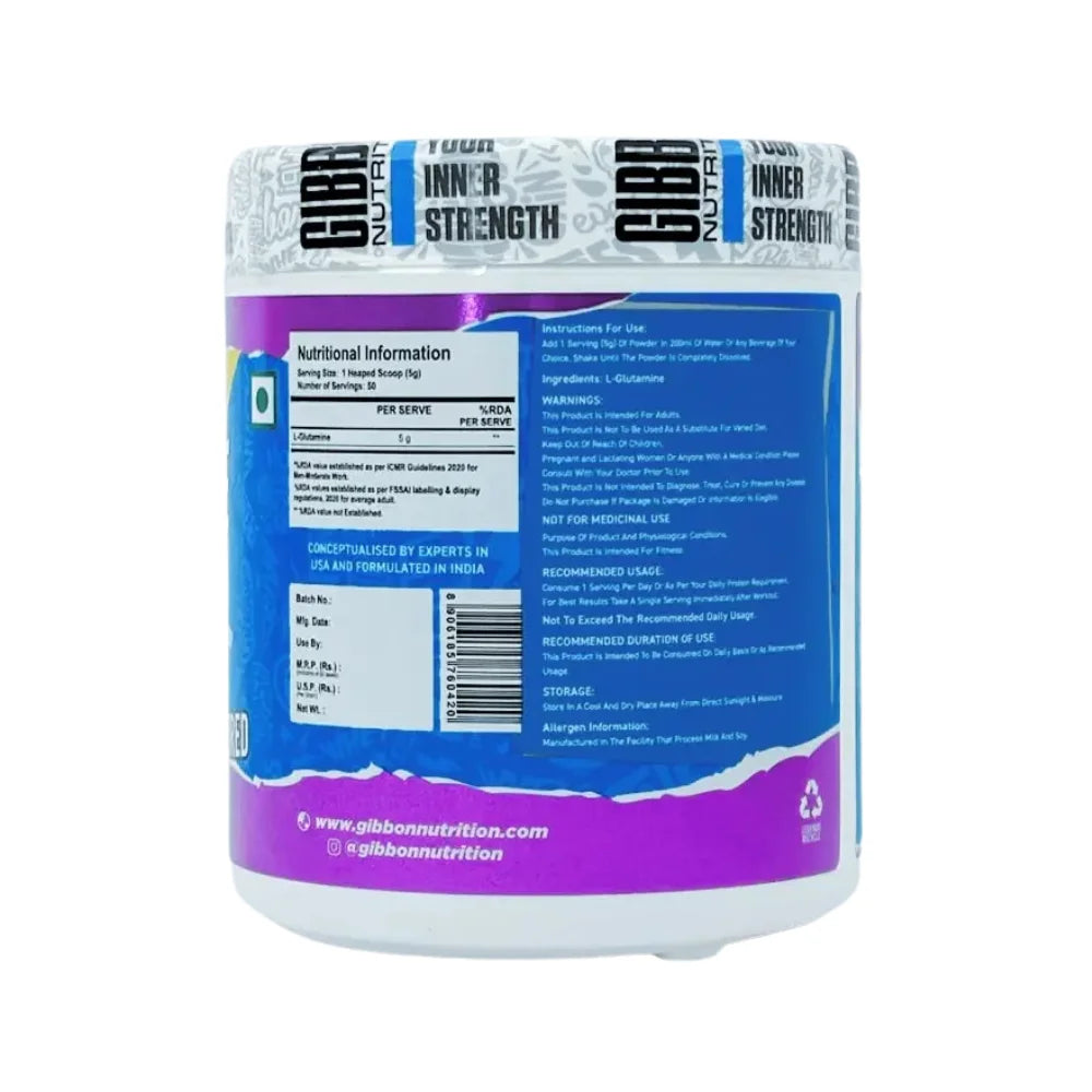 gibbon nutrition glutamine unflavoured 250g nutritional information