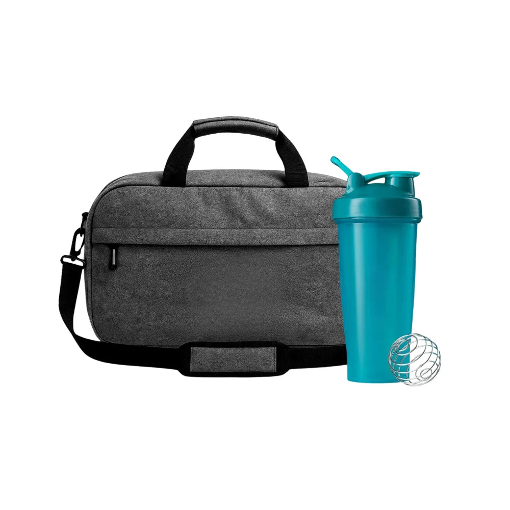 gym bag + plastic shaker