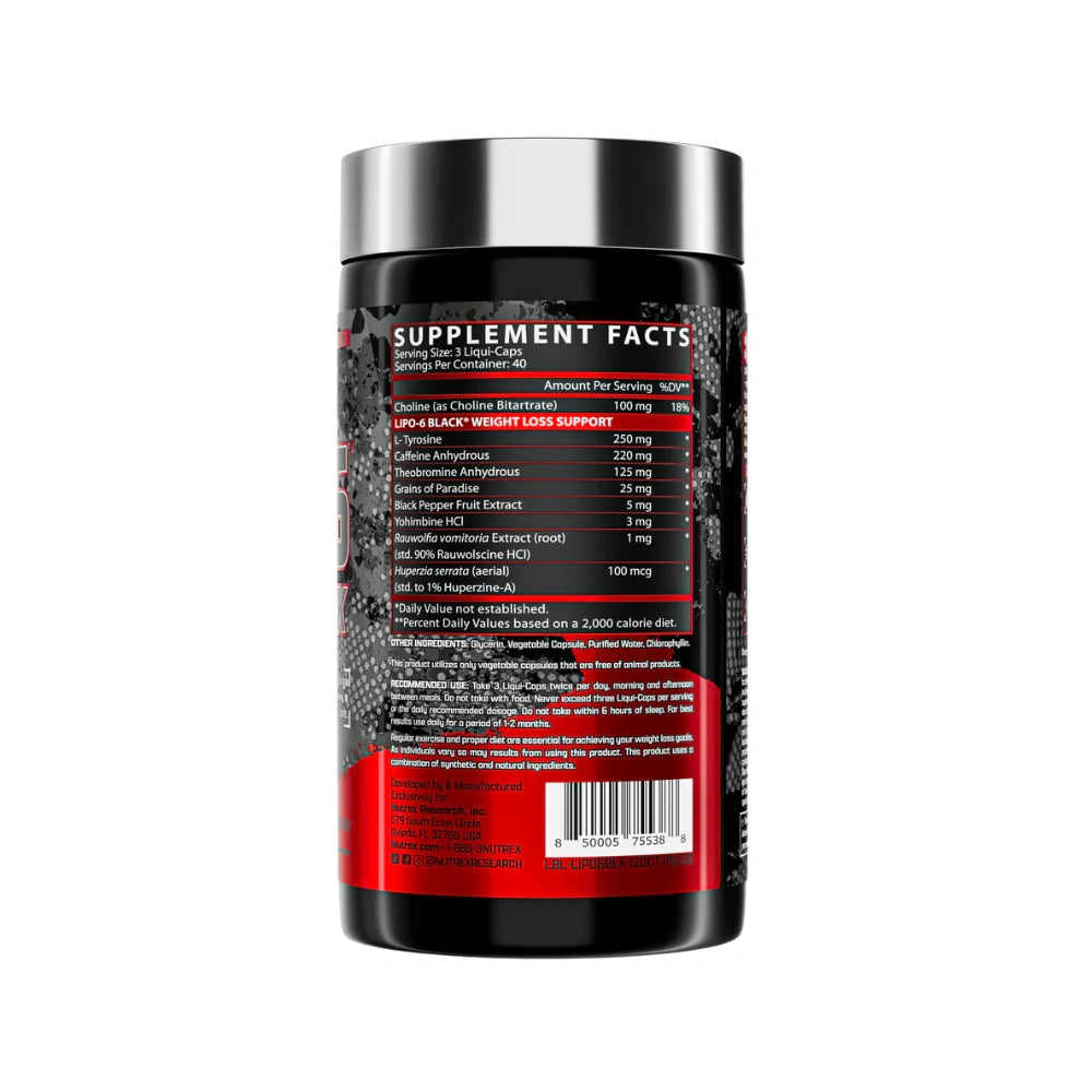 nutrex lipo6 120 capsules supplement facts