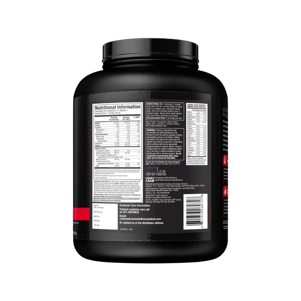 muscletech nitrotech ripped 1.72kg nutritional information