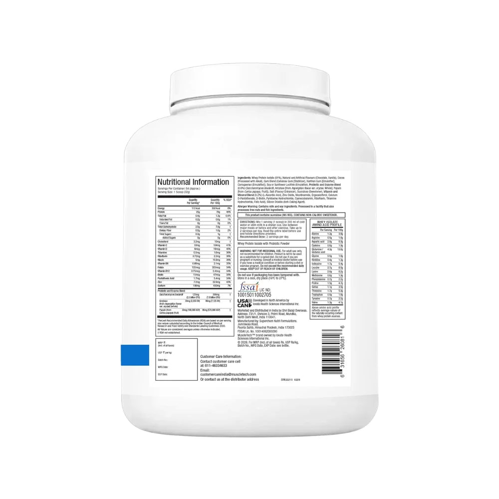 muscletech whey isolate milk chocolate  1.72kg nutritional information
